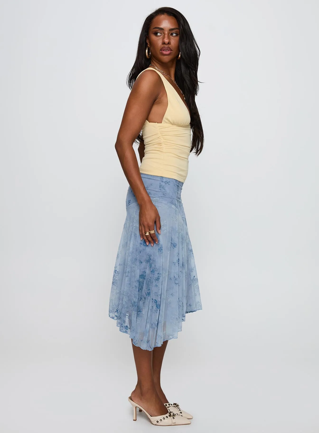 Summer Rain Asymmetrical Midi Skirt Blue sold by Princess Polly product image thumbnail 4