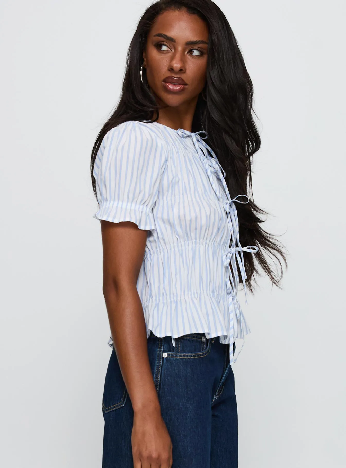 Alistair Bow Tie Top Blue / White Stripe sold by Princess Polly product image thumbnail 4