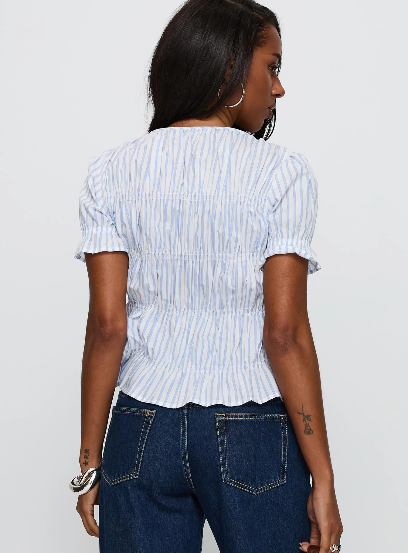 Alistair Bow Tie Top Blue / White Stripe sold by Princess Polly product image thumbnail 5