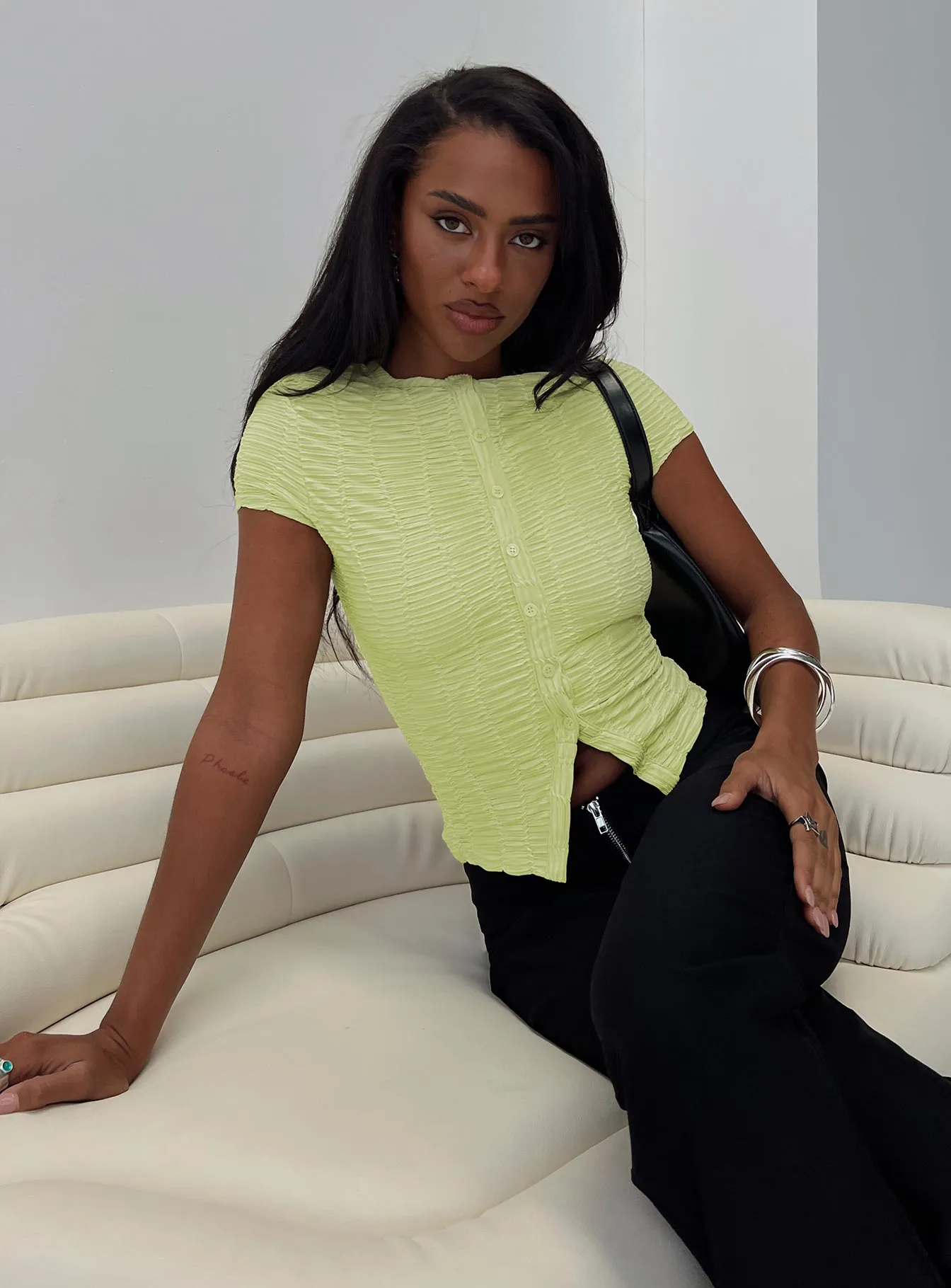 Suzu Textured Top Green sold by Princess Polly
