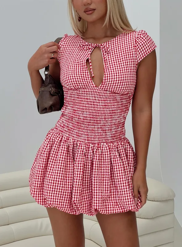 Ladybug Gingham Mini Dress Red Petite sold by Princess Polly