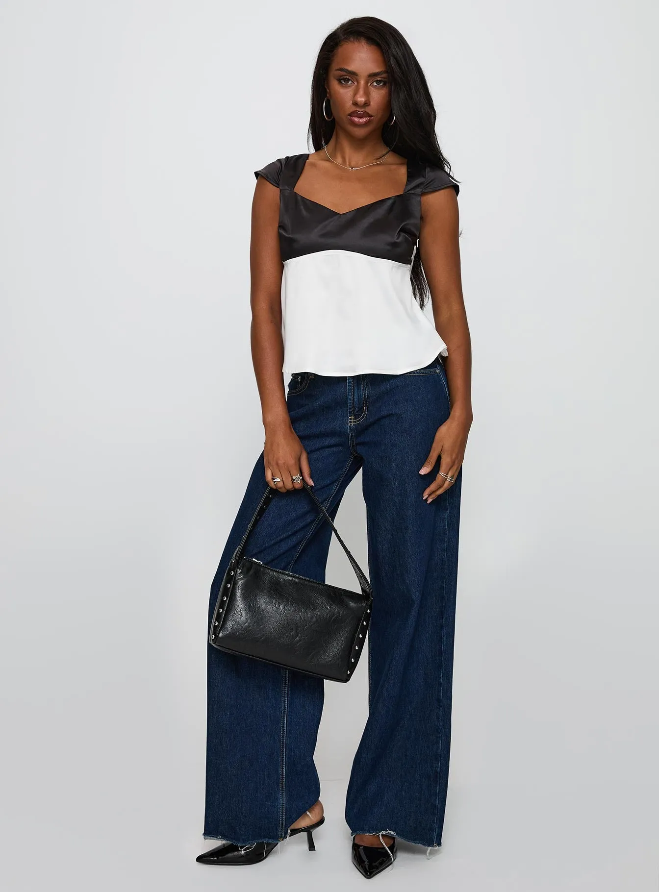 Think About It Cap Sleeve Top Black / White sold by Princess Polly product image thumbnail 3