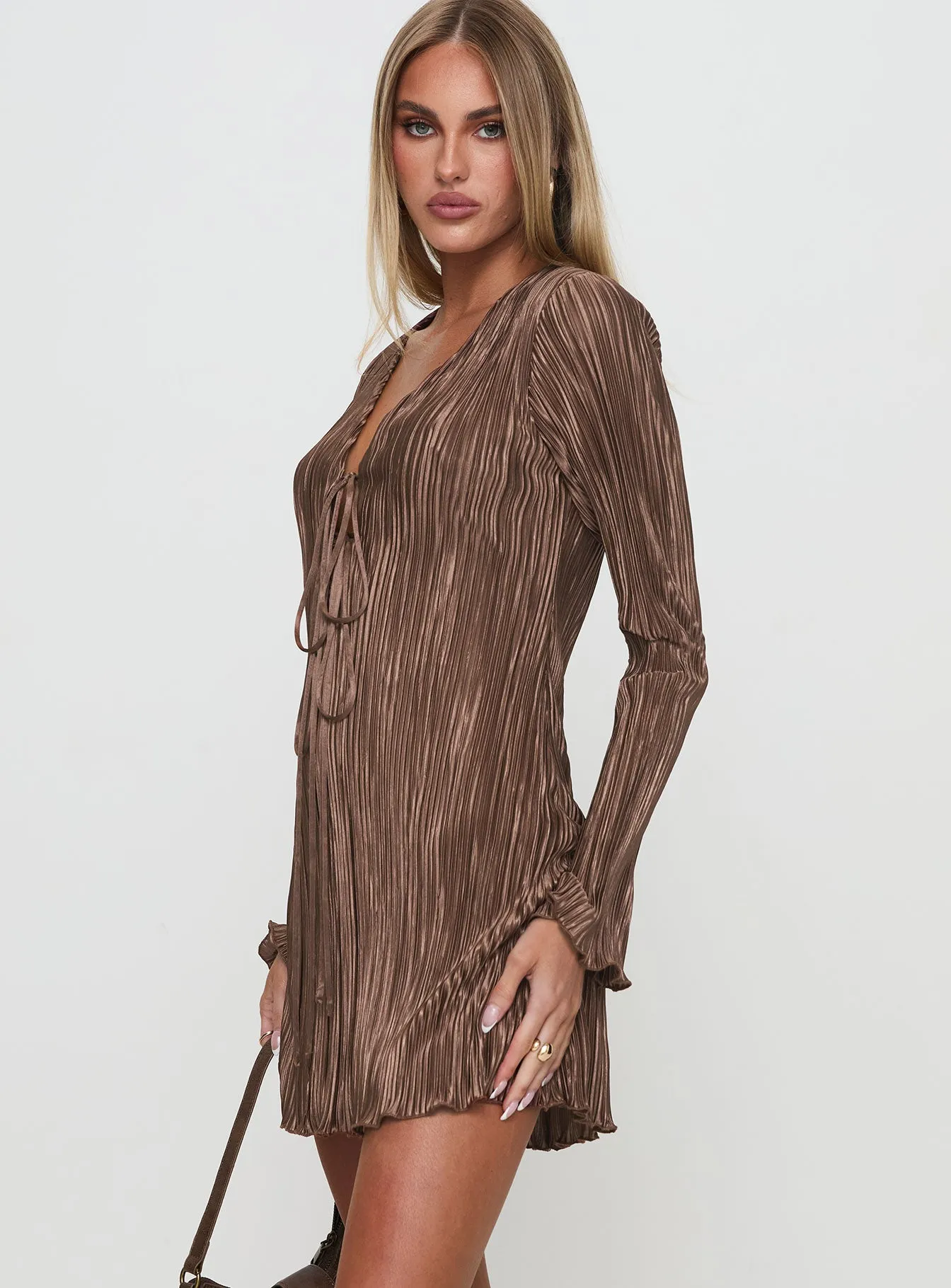 Malop Long Sleeve Mini Dress Chocolate Petite sold by Princess Polly product image thumbnail 4