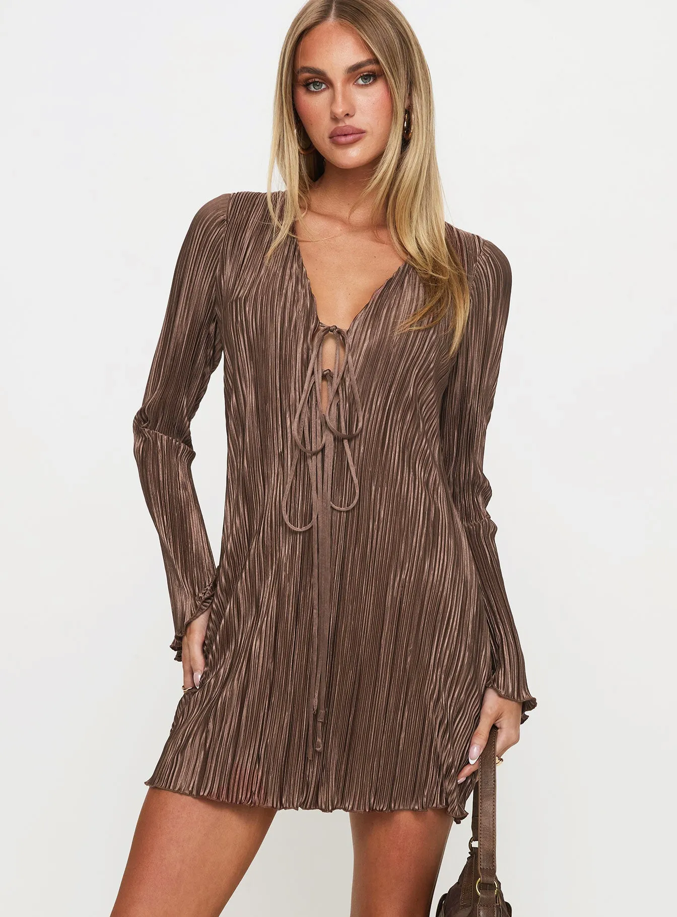 Malop Long Sleeve Mini Dress Chocolate Petite sold by Princess Polly product image thumbnail 2