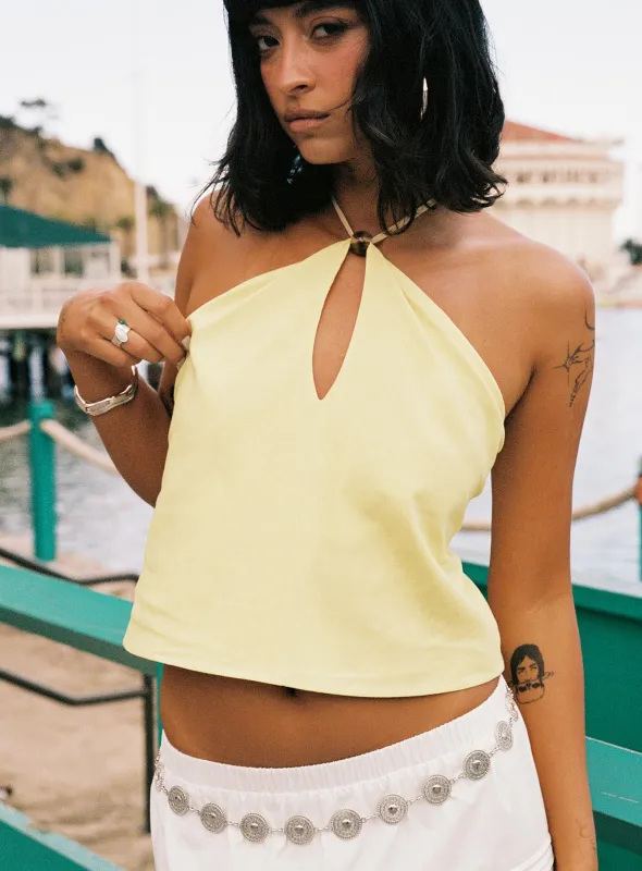 Santorini Crush Bead Detail Top Lemon sold by Princess Polly