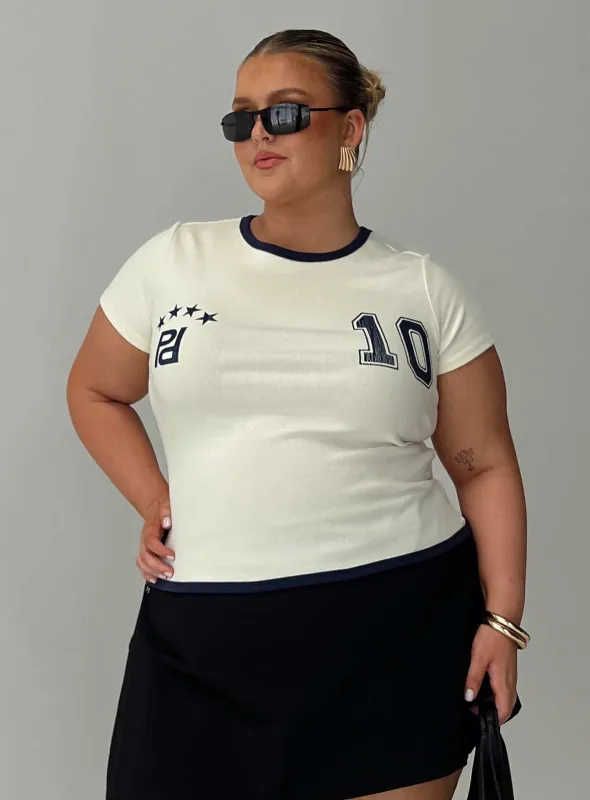 Track Record Graphic Top Cream Curve sold by Princess Polly