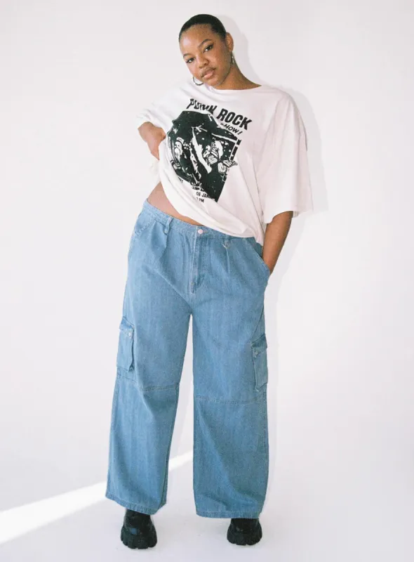 Paige Mid Rise Cargo Jean Denim Curve sold by Princess Polly