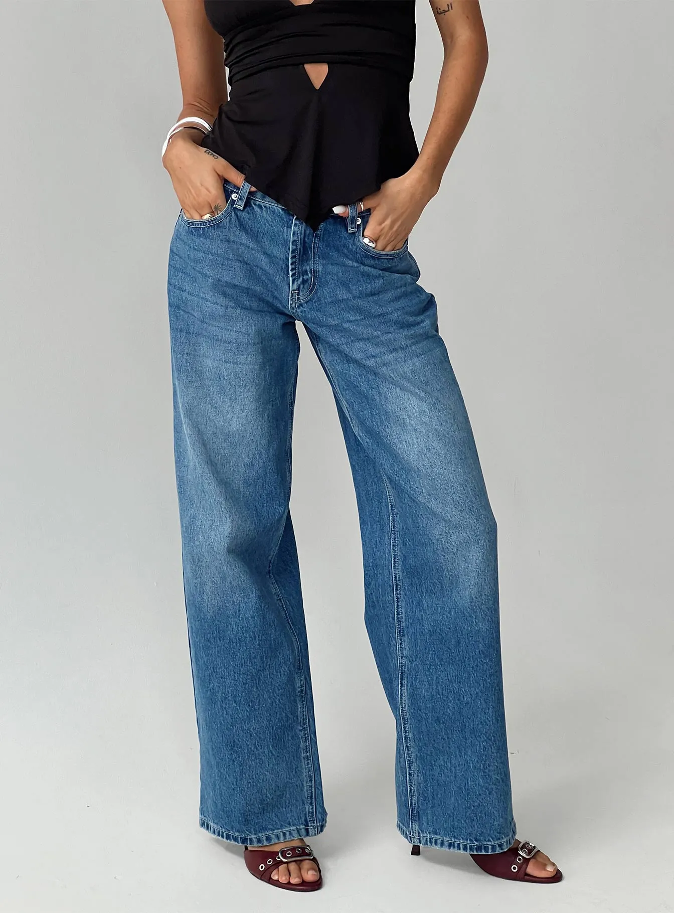 Serenitia Mid Rise Relaxed Jeans Mid Blue Wash Petite sold by Princess Polly