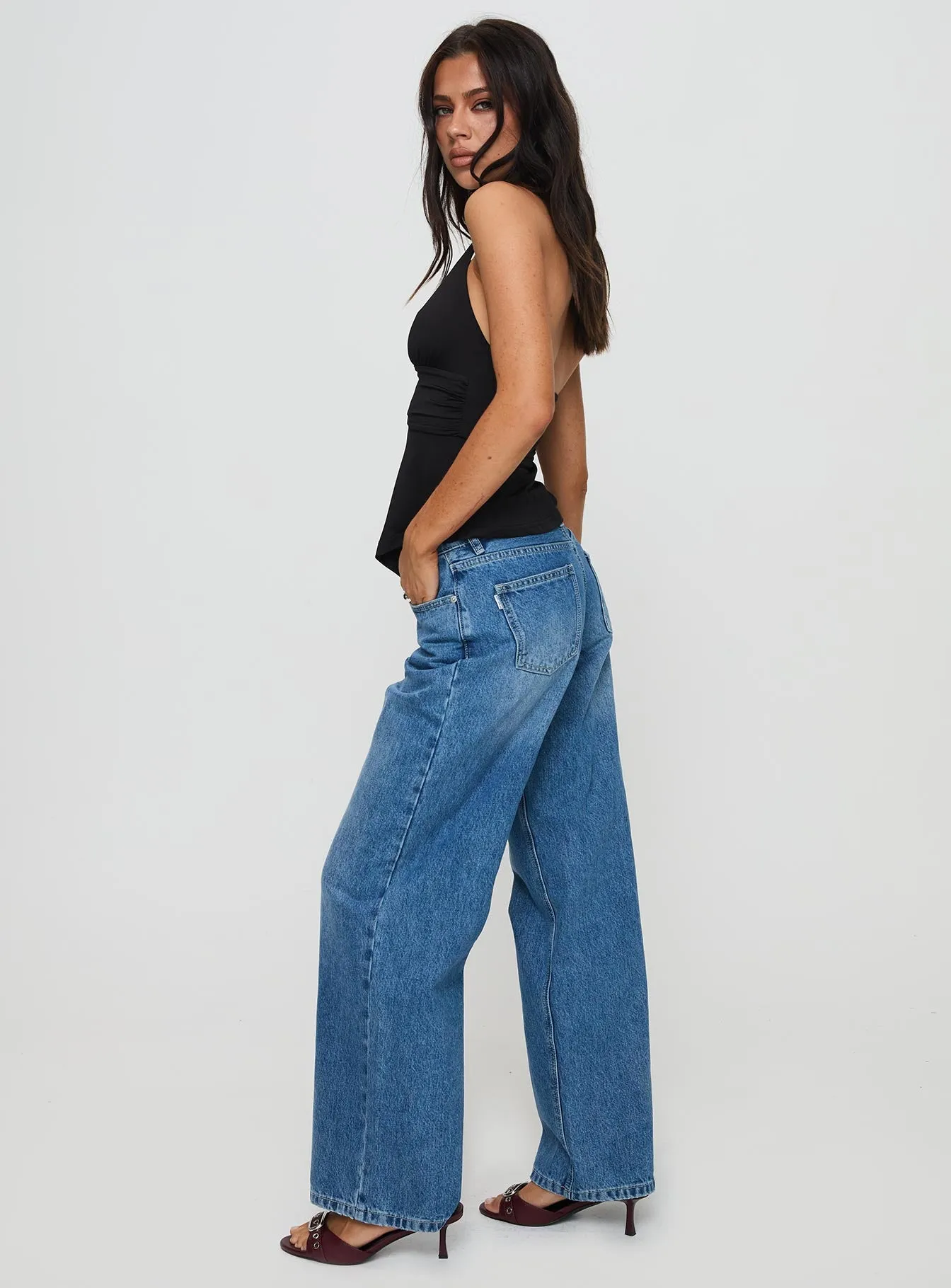 Serenitia Mid Rise Straight Leg Jeans Mid Blue Wash Tall sold by Princess Polly product image thumbnail 4