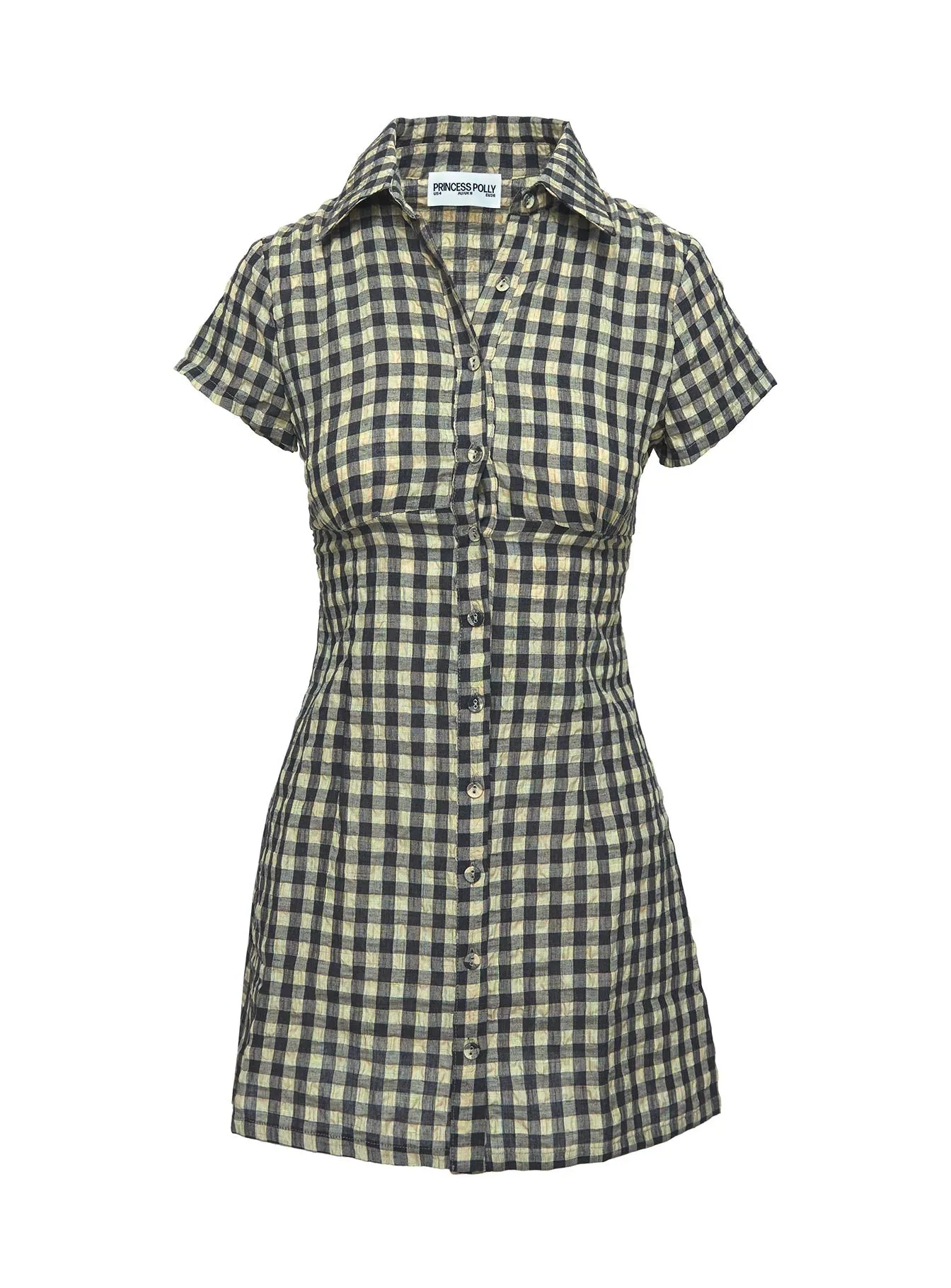Motley Mini Dress Brown Check Petite sold by Princess Polly product image thumbnail 5