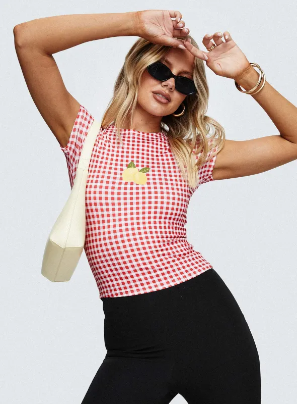 Marcello Graphic Top Red Check sold by Princess Polly