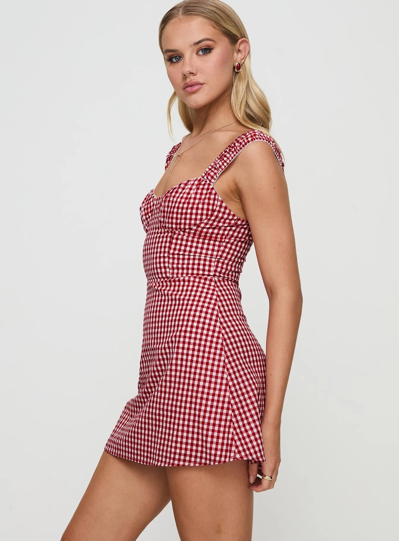 Faubert Mini Dress Red Gingham Petite sold by Princess Polly product image thumbnail 4