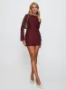 Jadee Long Sleeve Mini Dress Burgundy Floral sold by Princess Polly