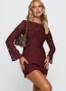 Jadee Long Sleeve Mini Dress Burgundy Floral sold by Princess Polly