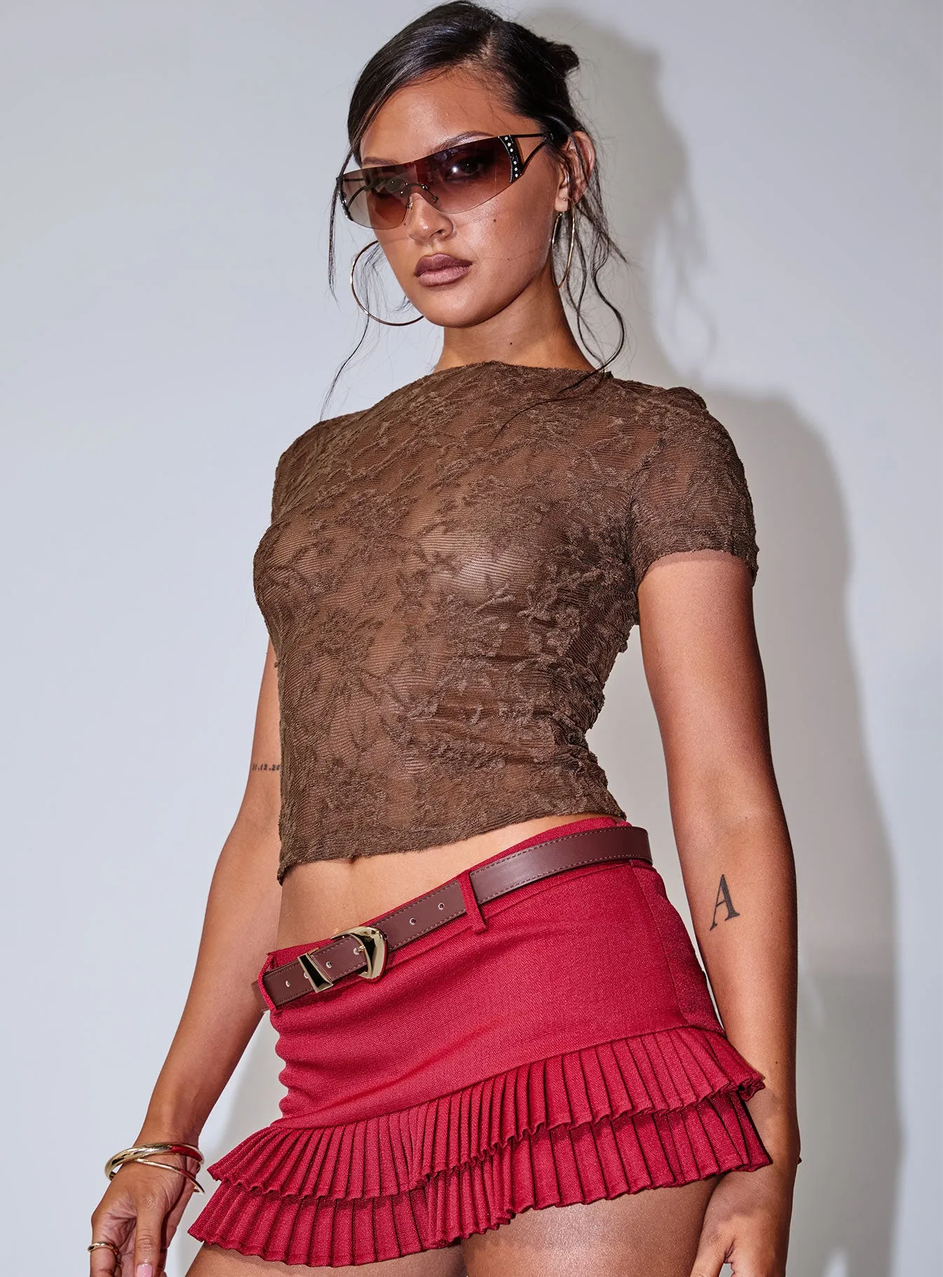 Martine Sheer Short Sleeve Top Brown sold by Princess Polly product image thumbnail 4