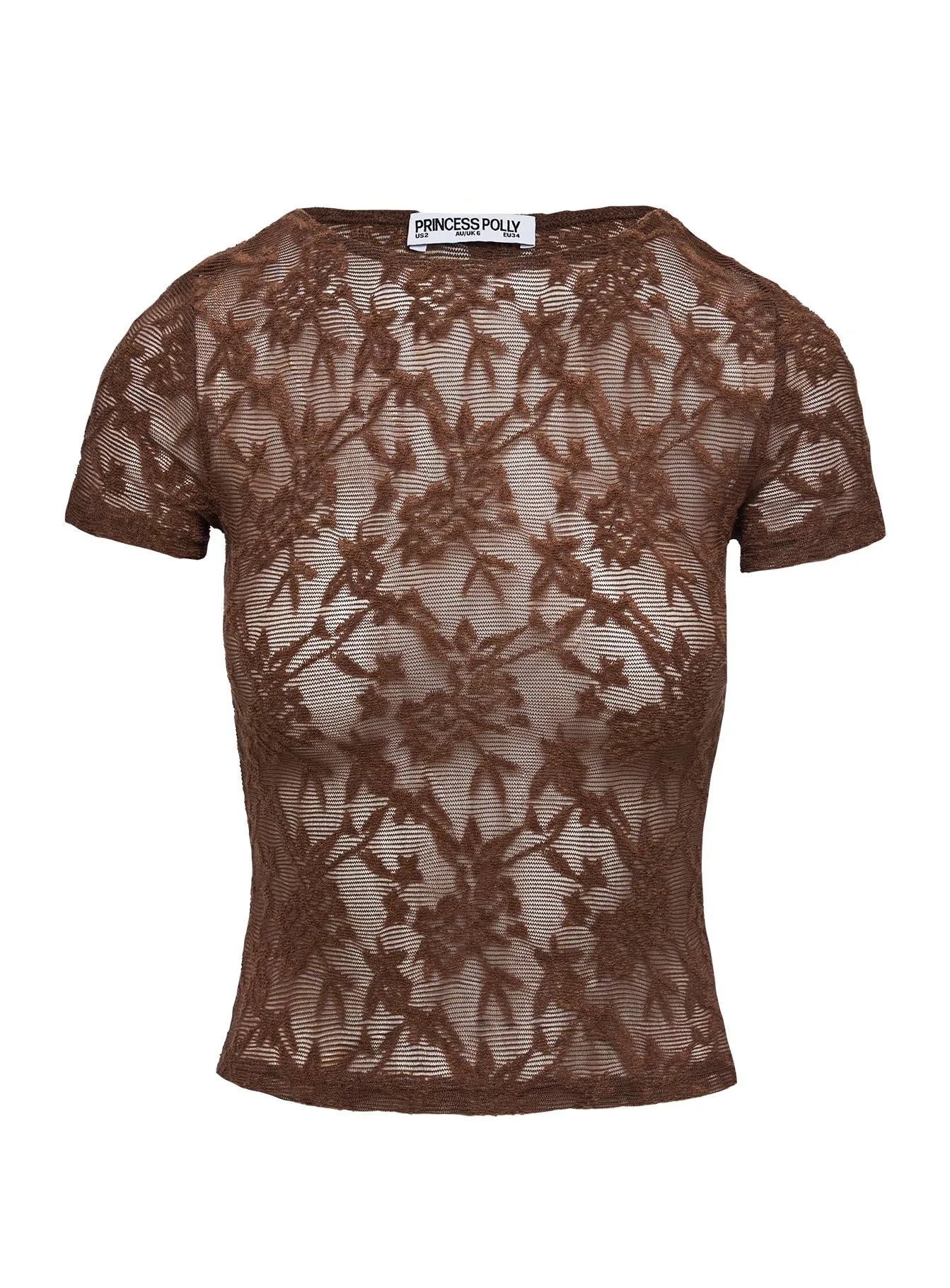 Martine Sheer Short Sleeve Top Brown sold by Princess Polly product image thumbnail 5
