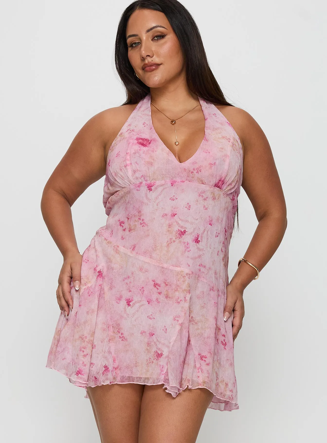 Valorie Halter Mini Dress Pink Curve sold by Princess Polly product image thumbnail 2