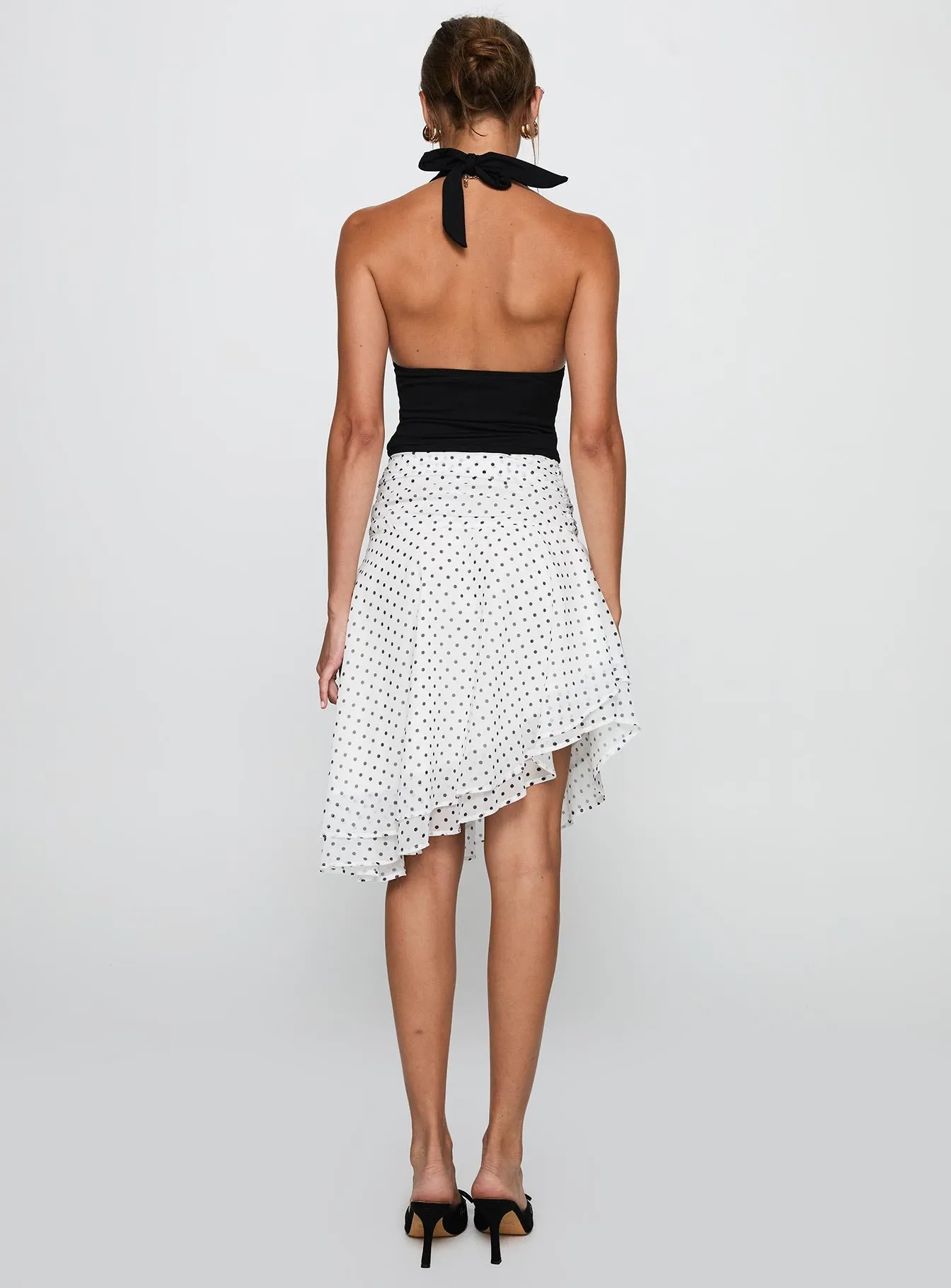 Evanescence Asymmetrical Midi Skirt White / Polka Dot sold by Princess Polly product image thumbnail 5