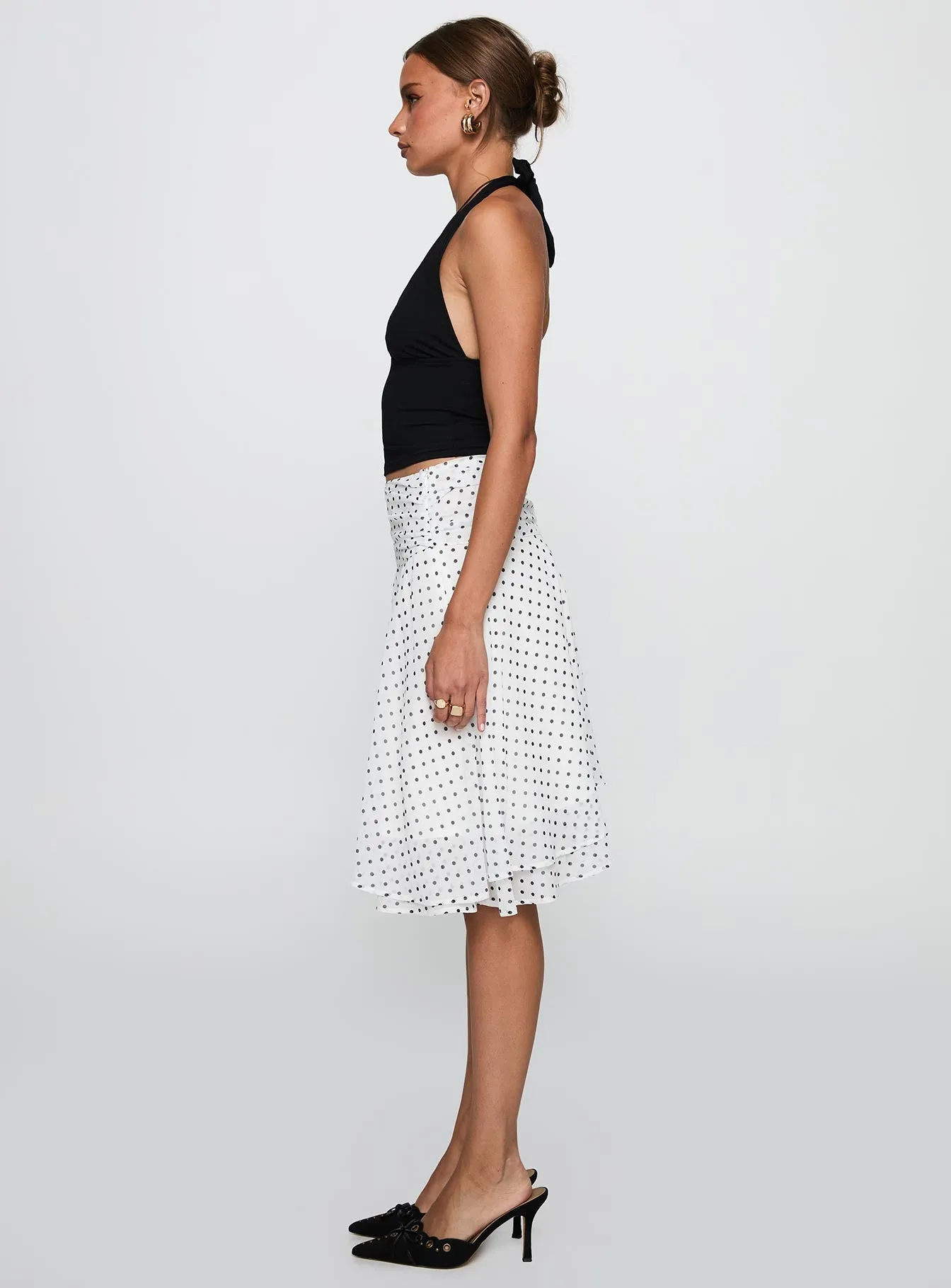Evanescence Asymmetrical Midi Skirt White / Polka Dot sold by Princess Polly product image thumbnail 4