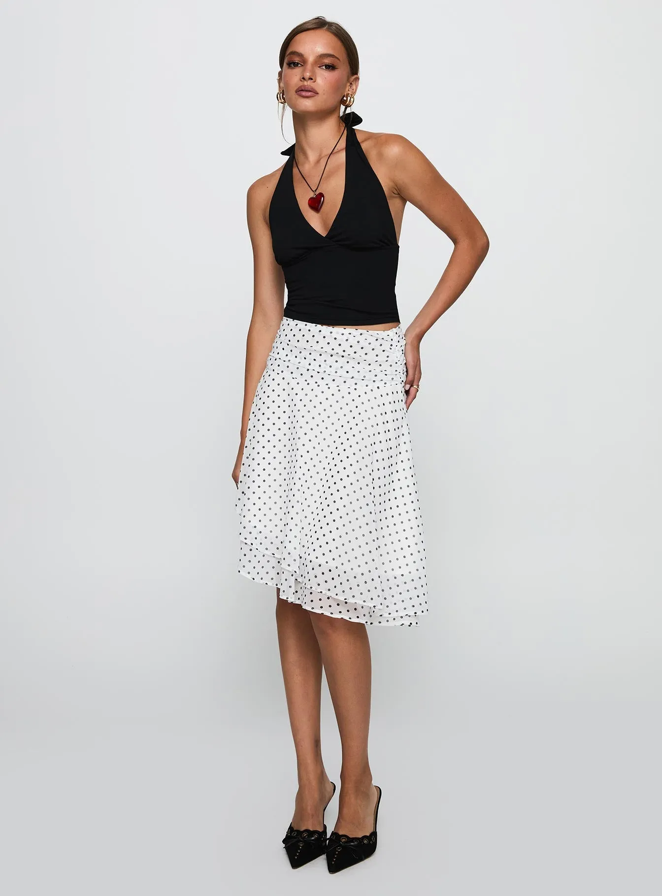 Evanescence Asymmetrical Midi Skirt White / Polka Dot sold by Princess Polly product image thumbnail 2