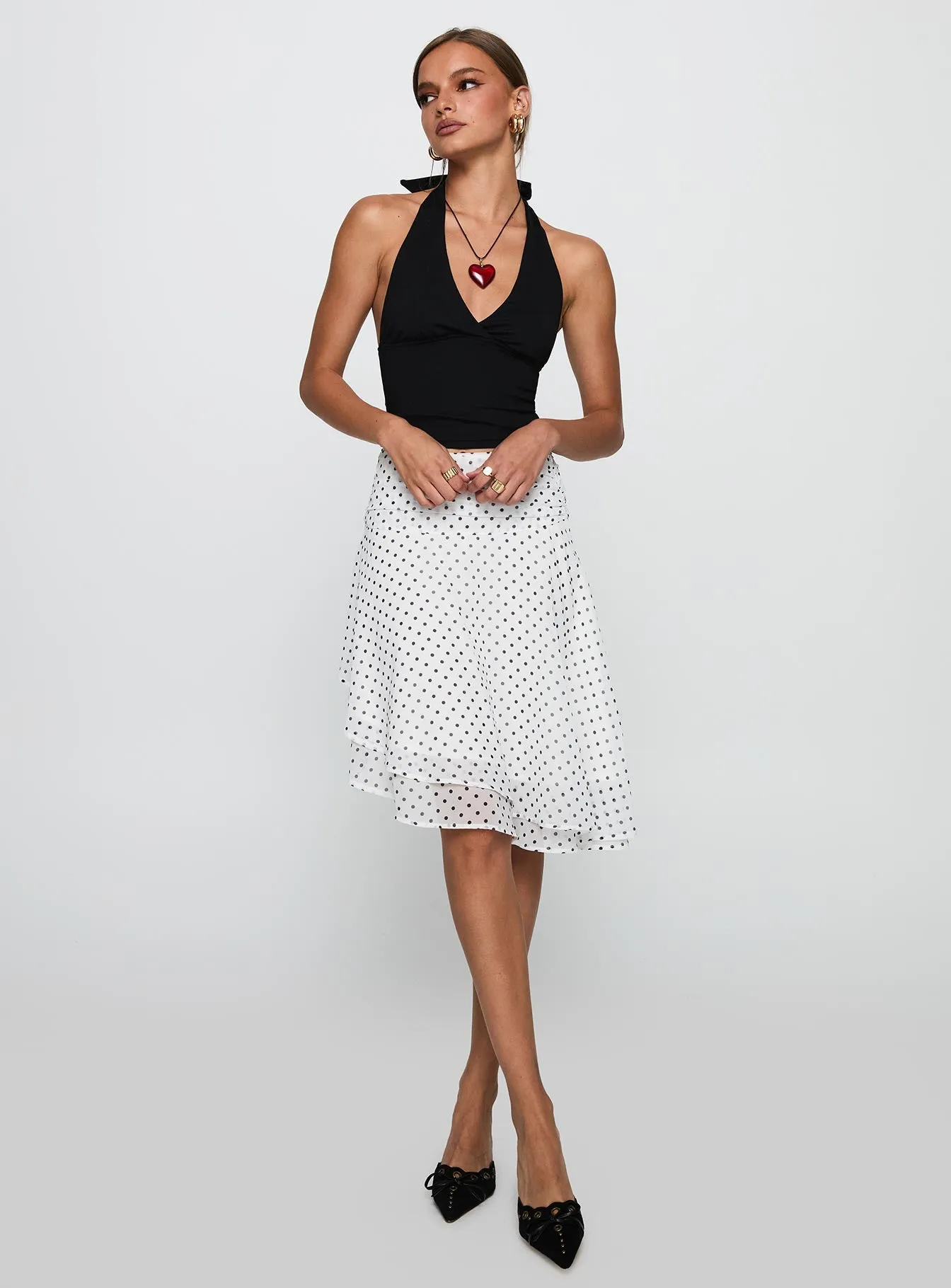 Evanescence Asymmetrical Midi Skirt White / Polka Dot sold by Princess Polly product image thumbnail 3