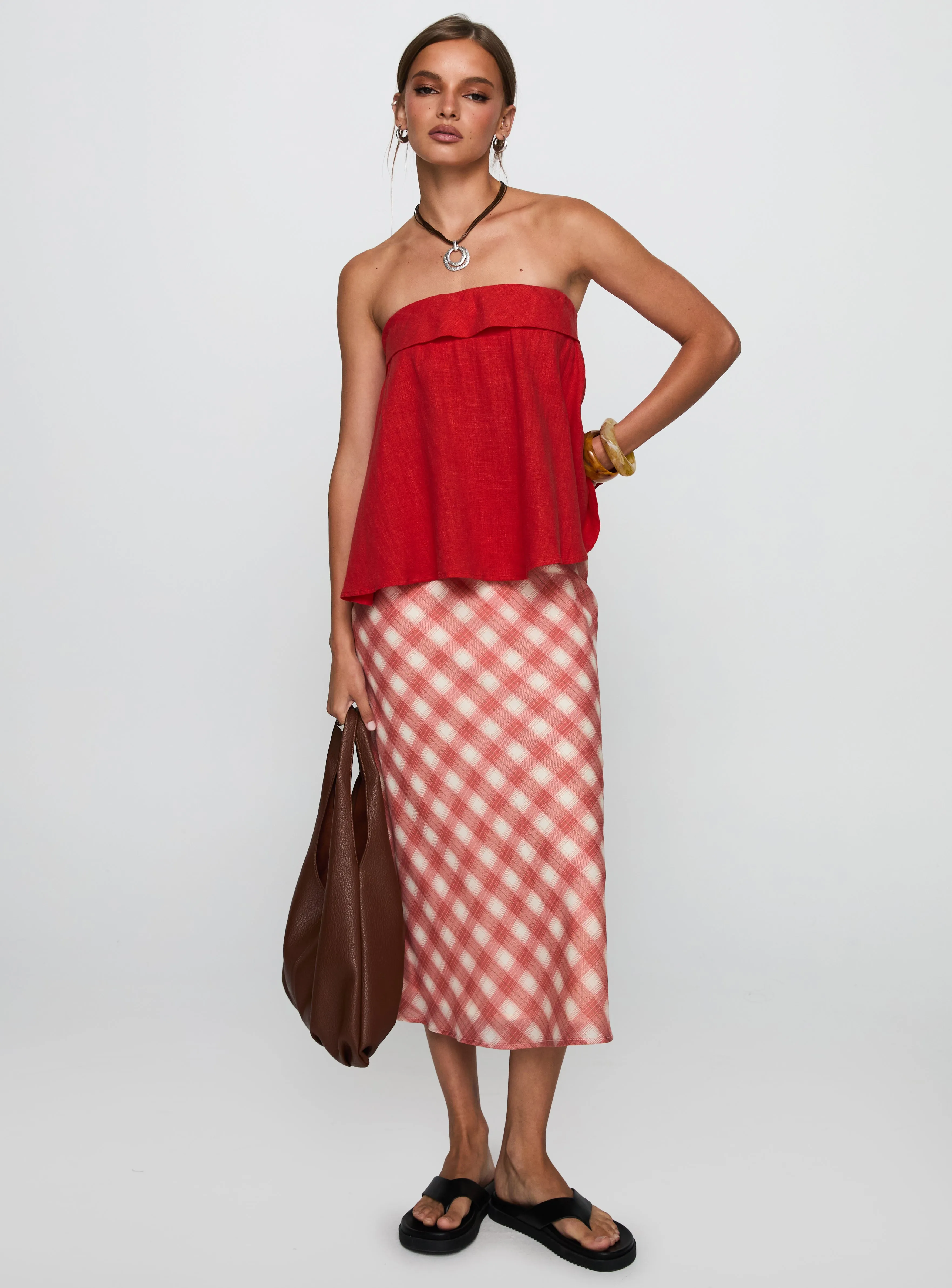 Ethel Strapless Linen Top Red sold by Princess Polly product image thumbnail 3