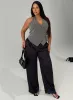 First Place Low Rise Satin Pant Black Curve sold by Princess Polly