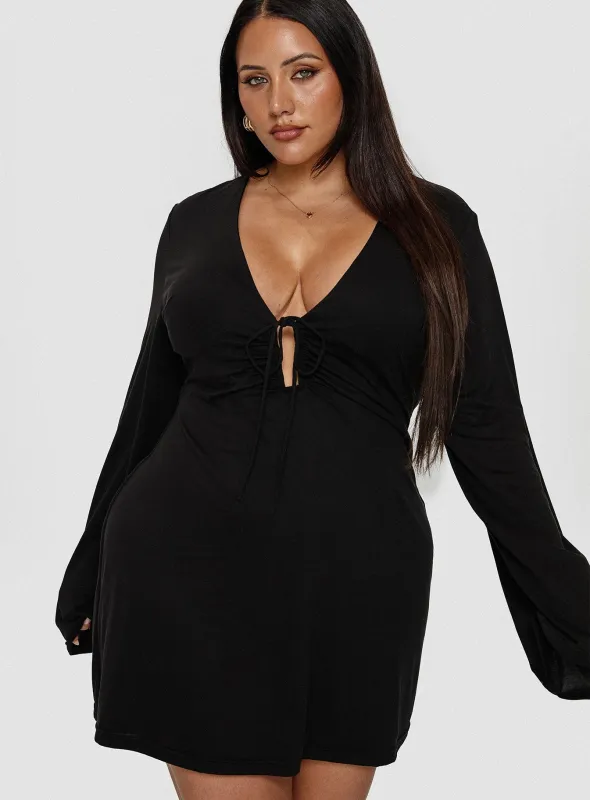 Dafnie Long Sleeve Mini Dress Black Curve sold by Princess Polly