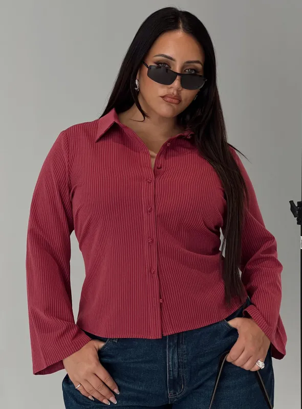 Anni Pinstripe Shirt Red Curve sold by Princess Polly
