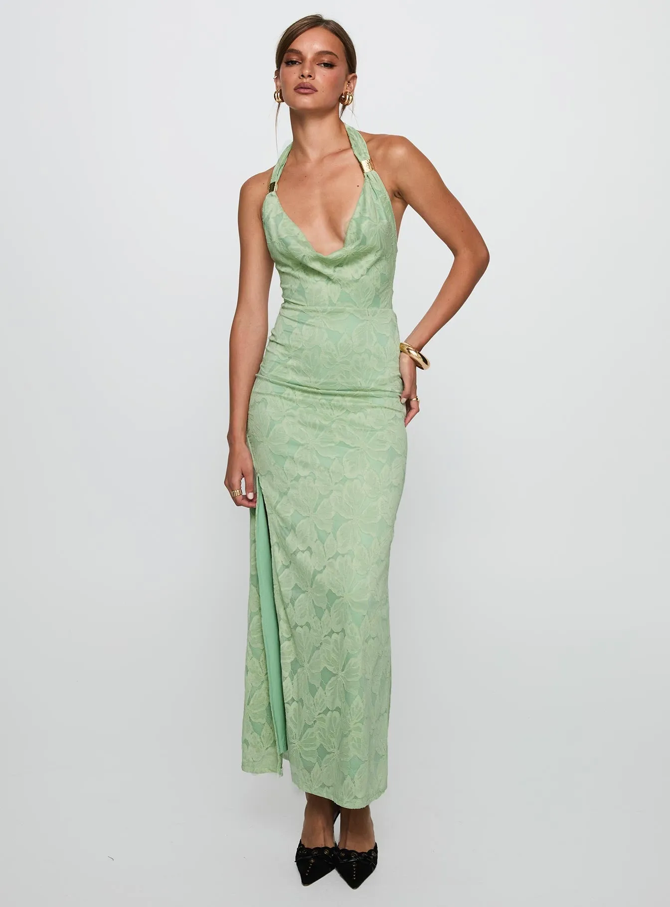 Starfall Halter Maxi Dress Sage sold by Princess Polly