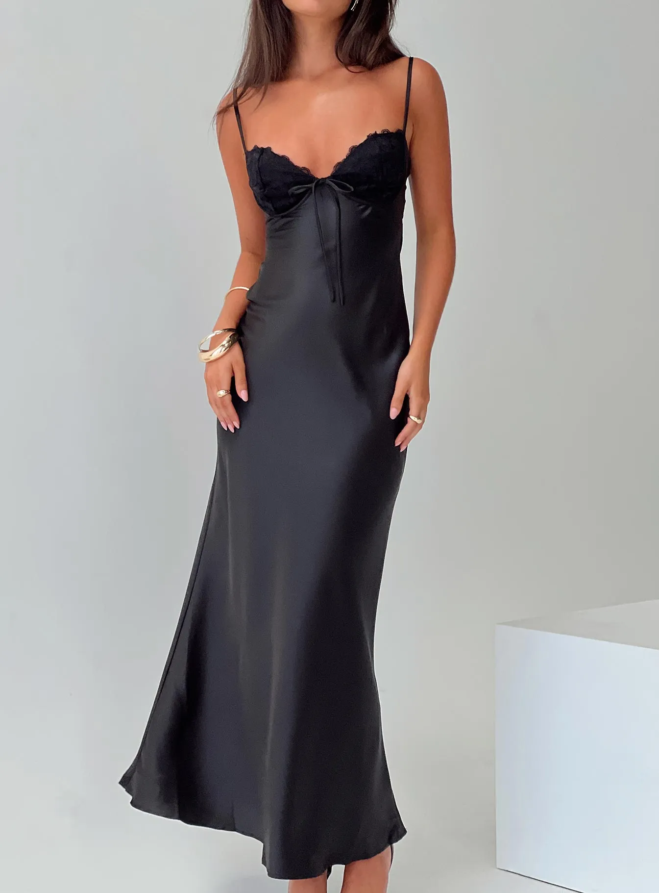 Fadyen Bias Cut Maxi Dress Black Tall sold by Princess Polly