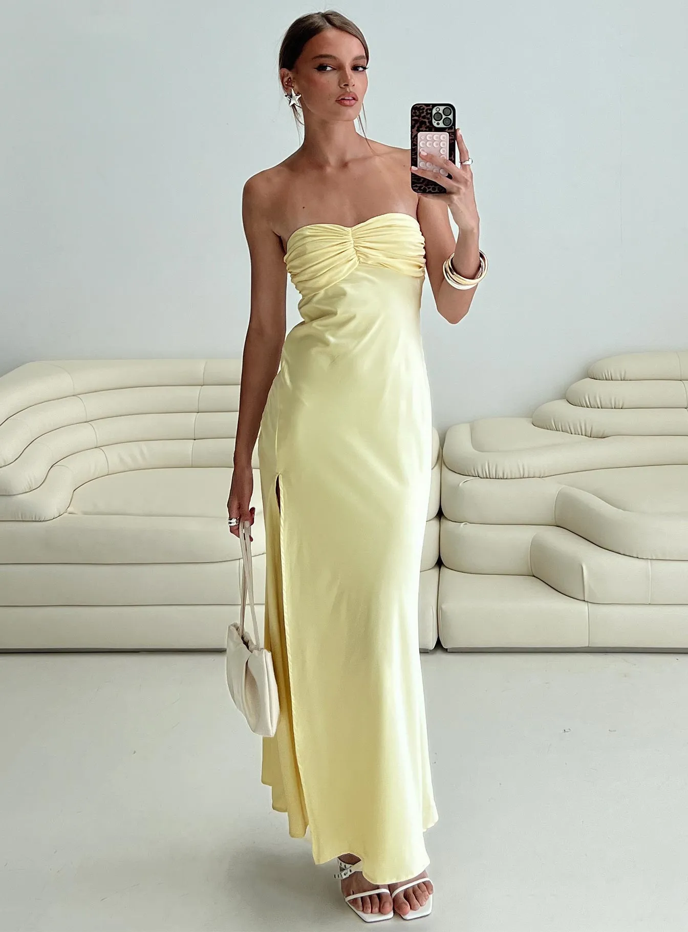 Chevalier Strapless Maxi Dress Lemon sold by Princess Polly