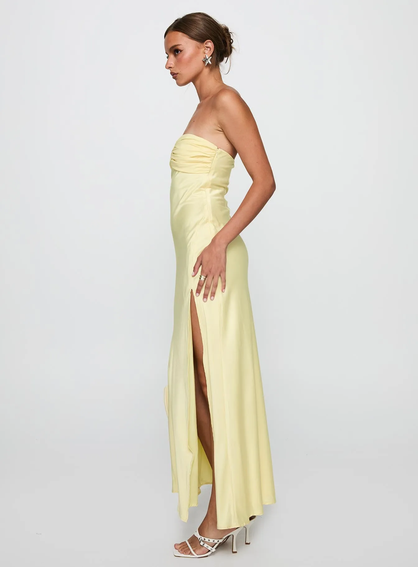 Chevalier Strapless Maxi Dress Lemon sold by Princess Polly product image thumbnail 4