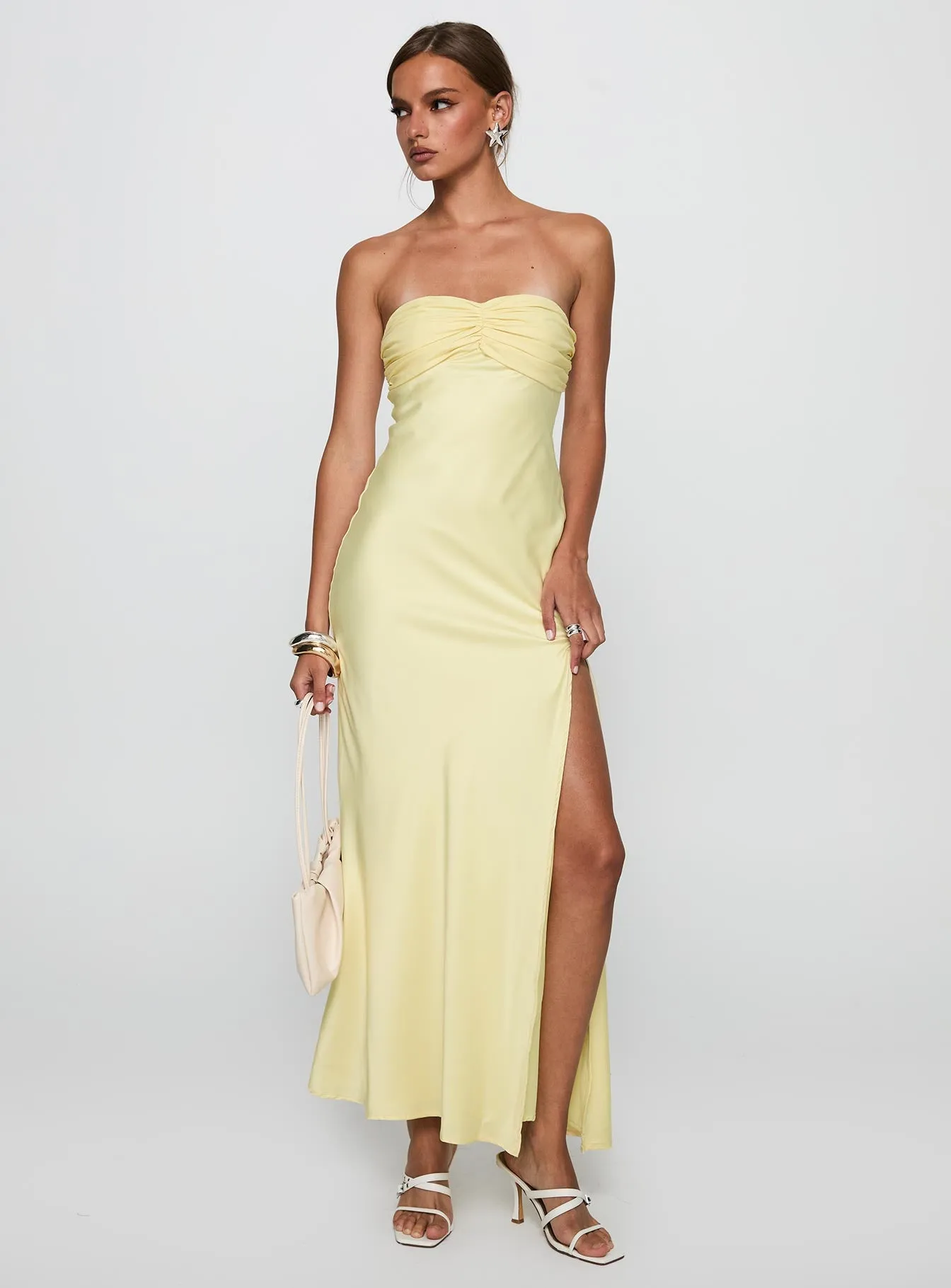 Chevalier Strapless Maxi Dress Lemon sold by Princess Polly product image thumbnail 3