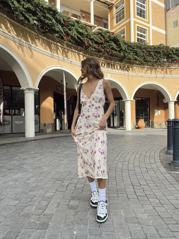 Nellie Midi Dress Yellow Floral Petite sold by Princess Polly