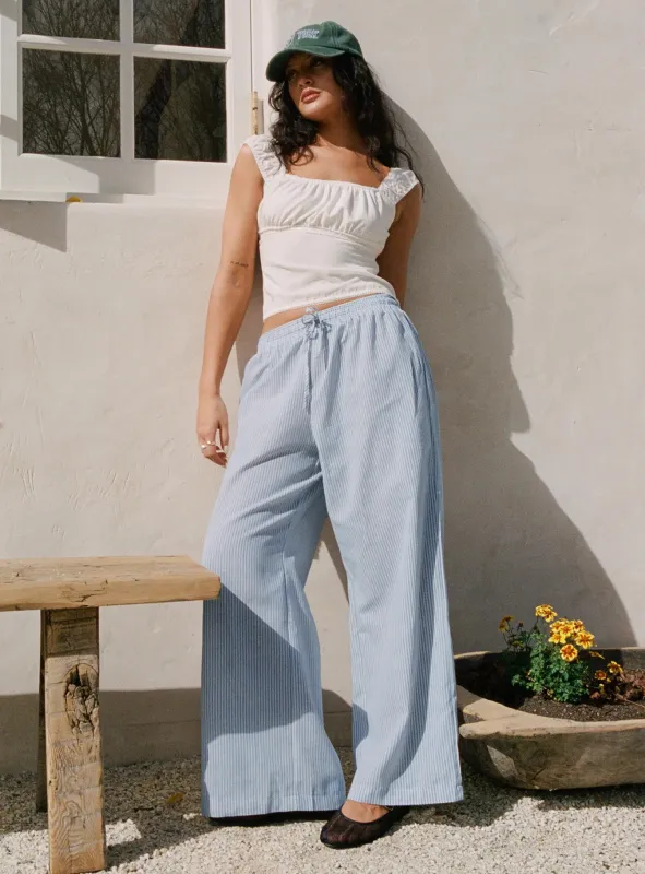 Holiday Tie Front Pant Blue/ White Stripe Petite sold by Princess Polly