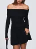 Field Of Dreams Long Sleeve Mini Dress Onyx sold by Princess Polly