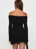 Field Of Dreams Long Sleeve Mini Dress Onyx sold by Princess Polly