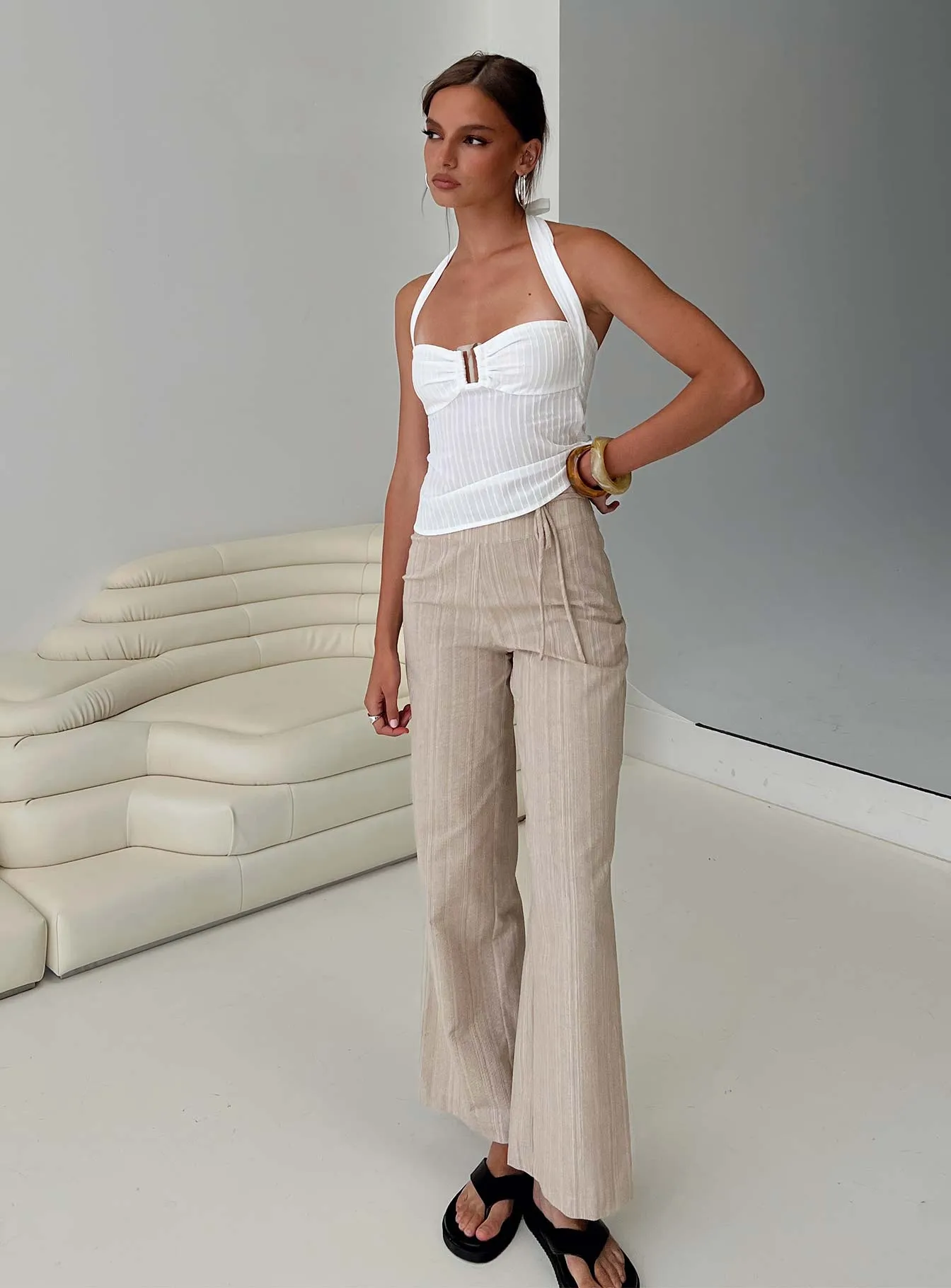 Rush Hours Tie Up Pants Beige sold by Princess Polly