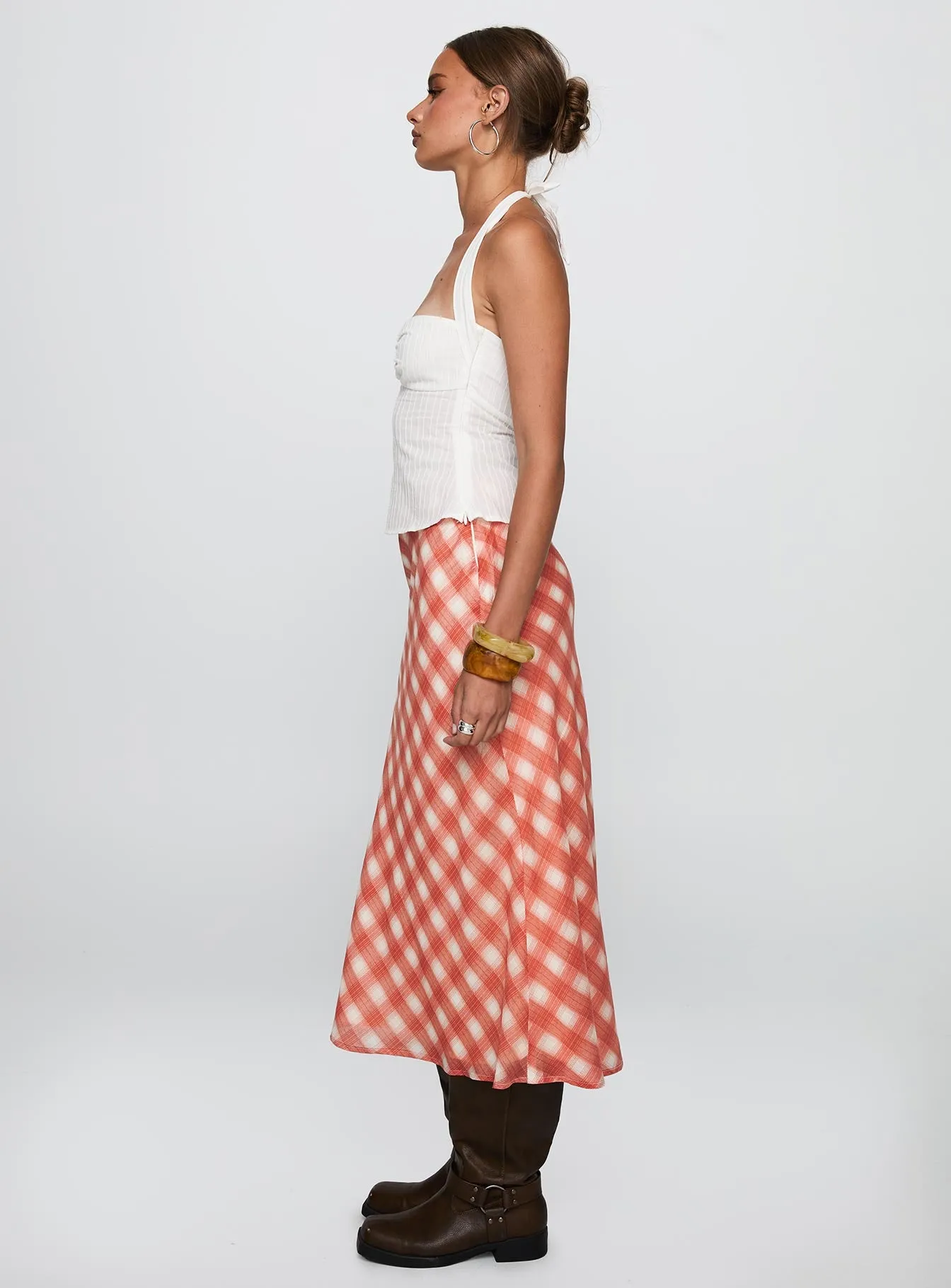 Living Color Maxi Skirt Orange Gingham sold by Princess Polly product image thumbnail 4