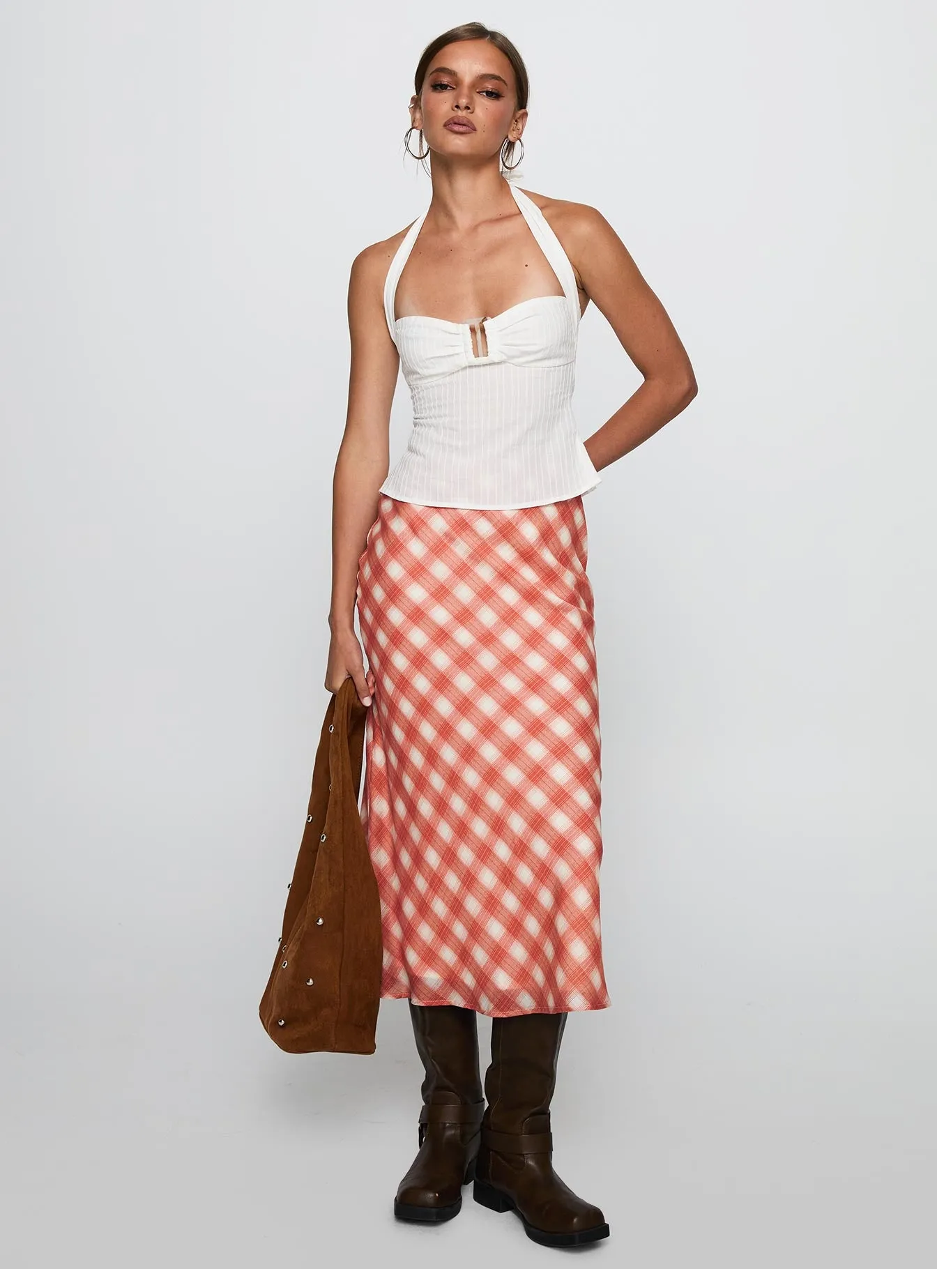 Living Color Maxi Skirt Orange Gingham sold by Princess Polly product image thumbnail 2
