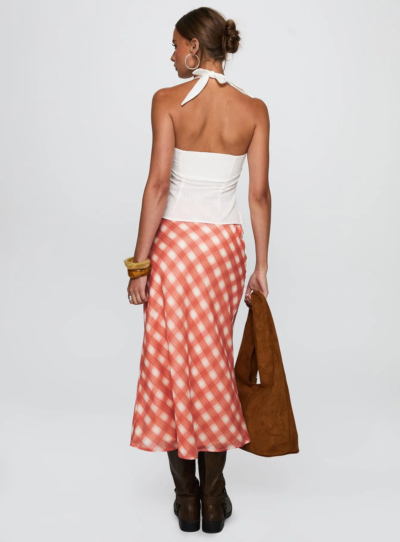 Living Color Maxi Skirt Orange Gingham sold by Princess Polly product image thumbnail 5
