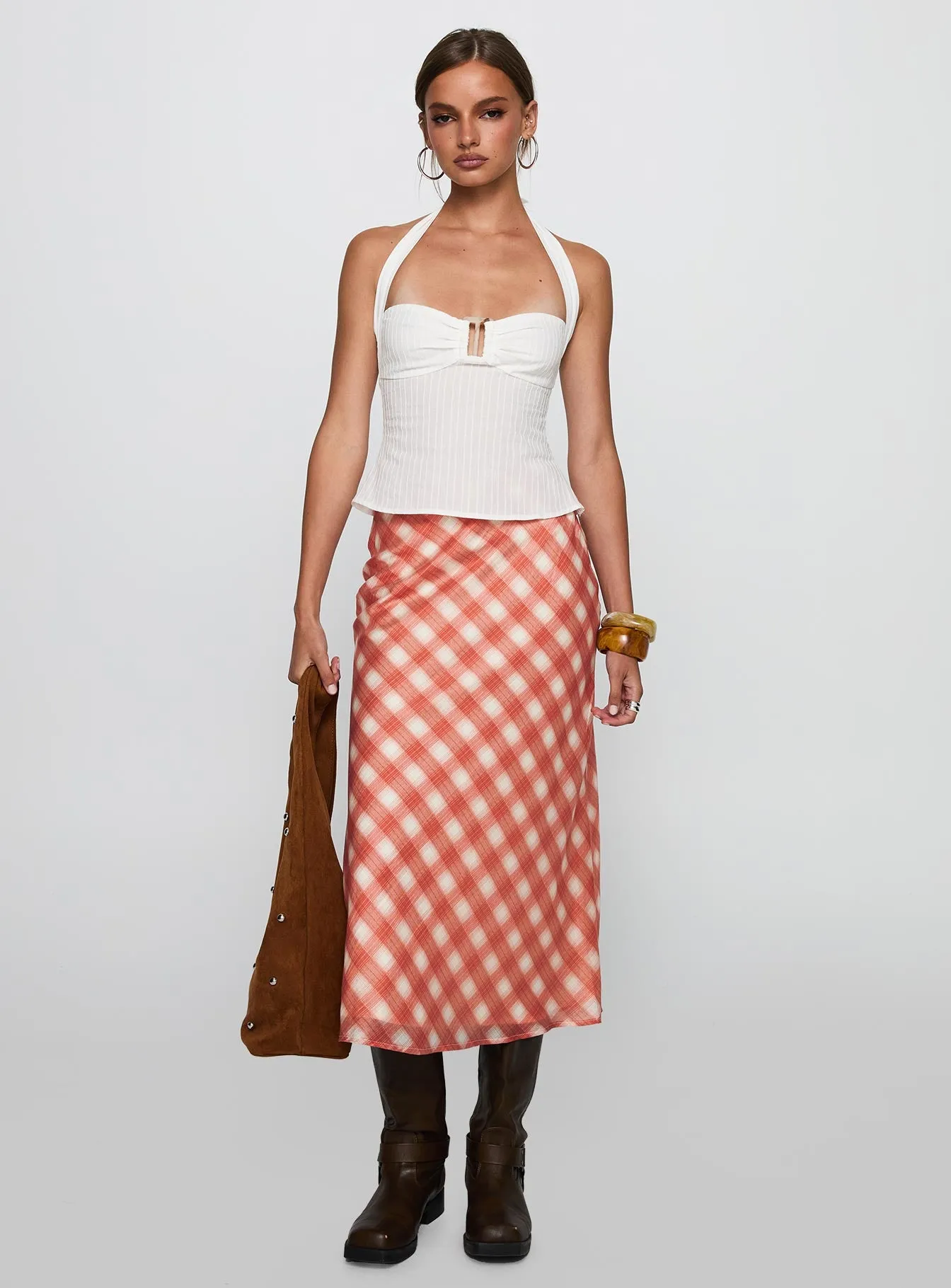 Living Color Maxi Skirt Orange Gingham sold by Princess Polly product image thumbnail 3