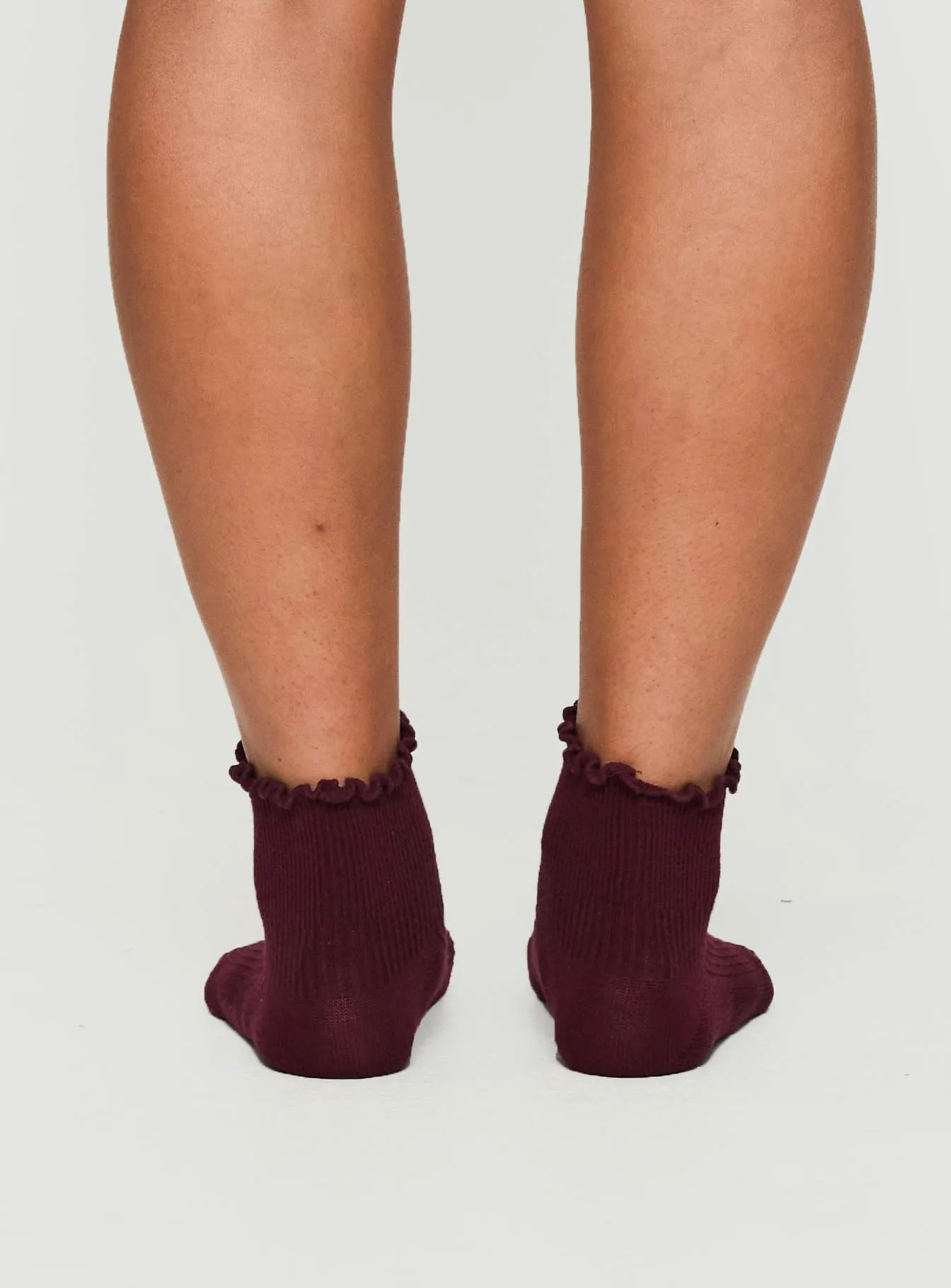 Ribbed Ruffle Socks Burgundy sold by Princess Polly product image thumbnail 4