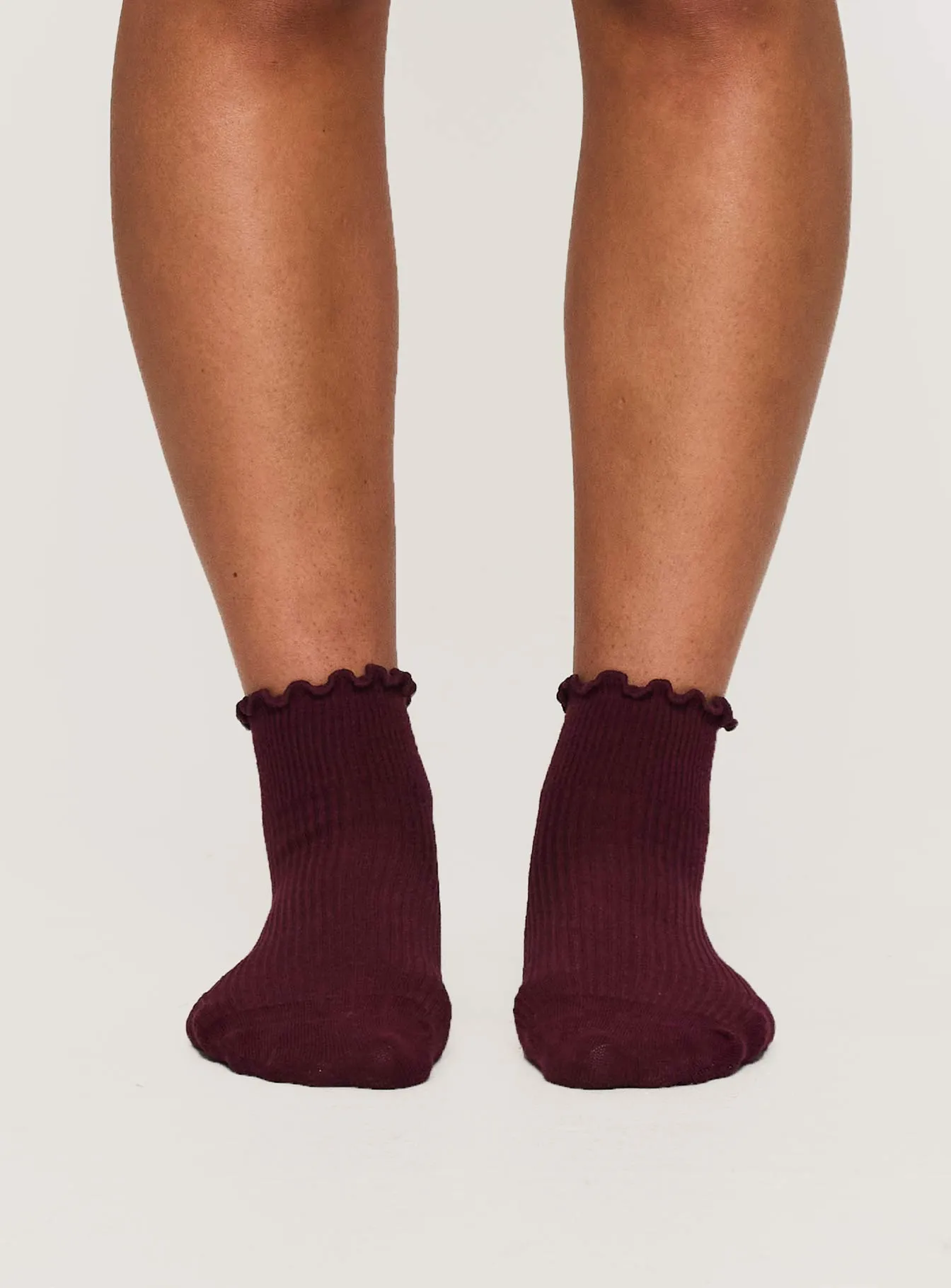 Ribbed Ruffle Socks Burgundy sold by Princess Polly product image thumbnail 2