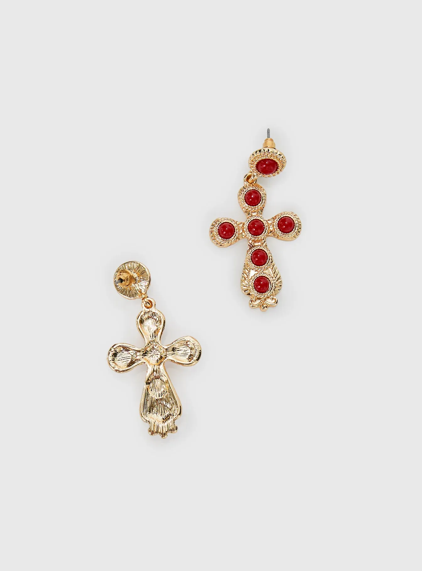 Oakwood Cross Earrings Gold / Red sold by Princess Polly product image thumbnail 3