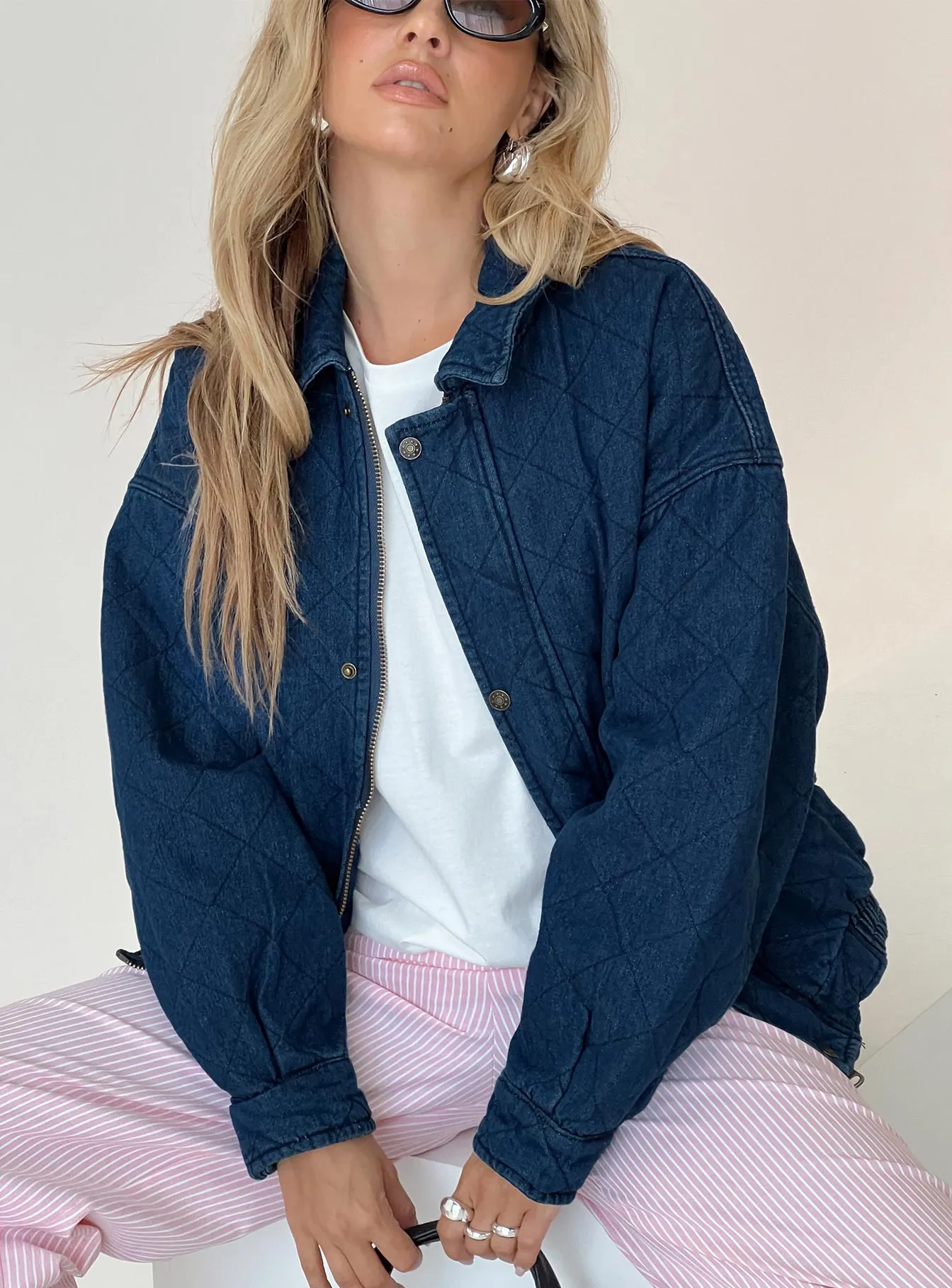 Kenny Bomber Jacket Dark Denim sold by Princess Polly