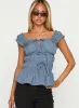 Scouts Honour Shirred Top Blue / White sold by Princess Polly