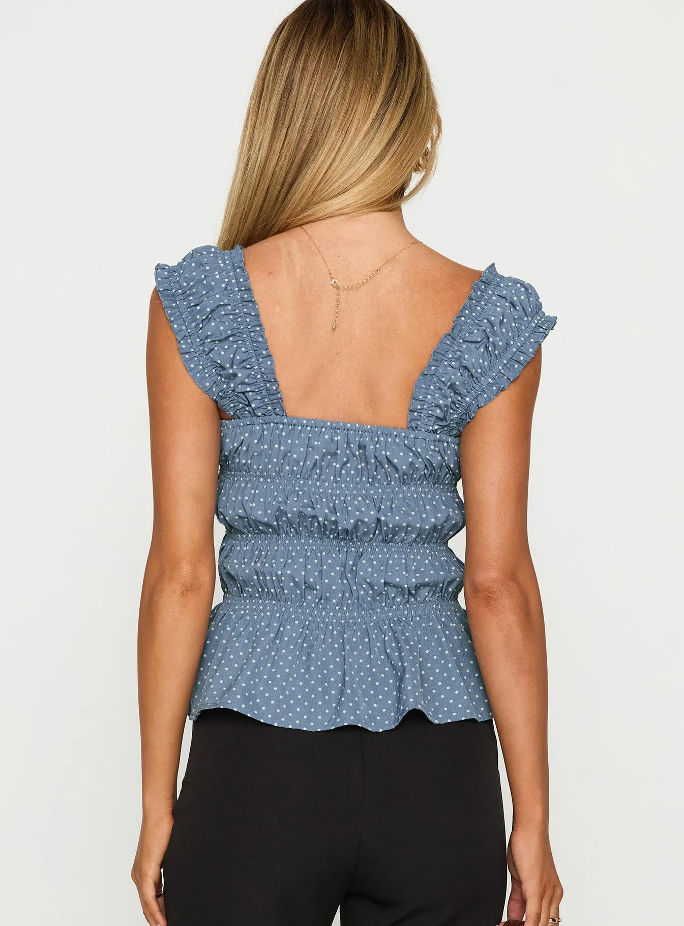 Scouts Honour Shirred Top Blue / White sold by Princess Polly product image thumbnail 5