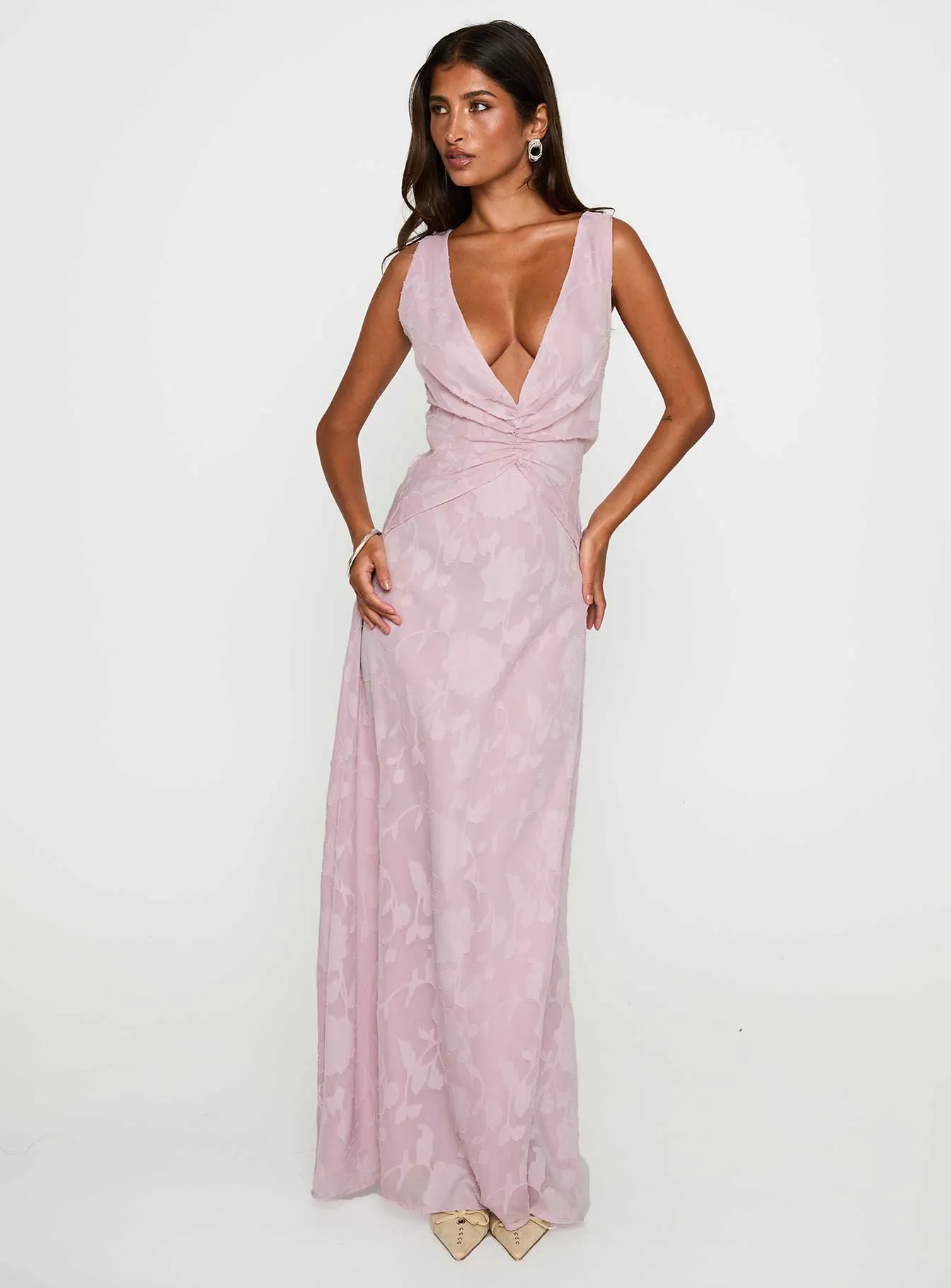 Frederica Plunge Burnout Maxi Dress Mauve sold by Princess Polly product image thumbnail 2